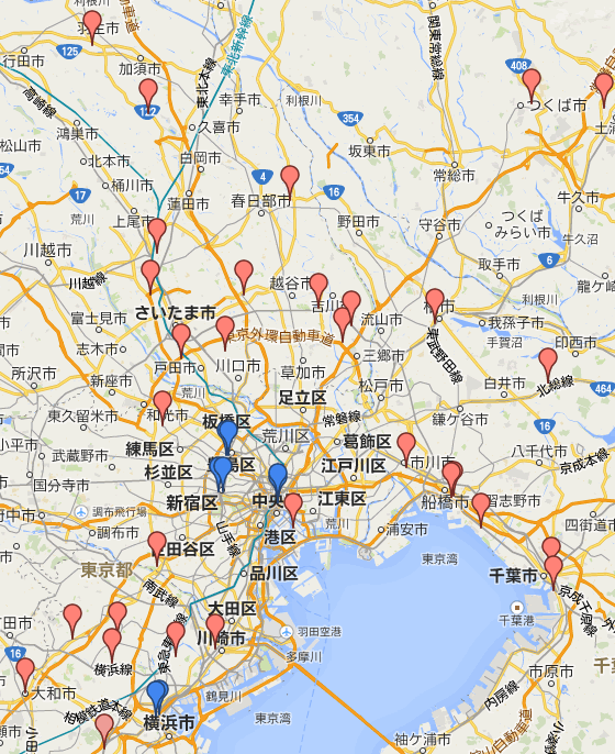 関東圏/巨大ショッピングセンター分布図