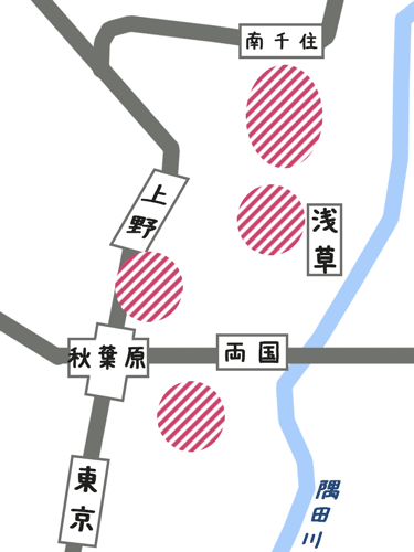 東京で格安ホテルが多い地域の地図