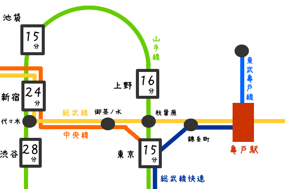 路線図と構内図|亀戸駅の電車とバスは便利？の画像
