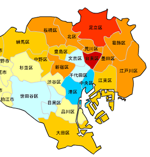 東京23区の生活保護の地図