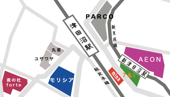 津田沼駅周辺の地図