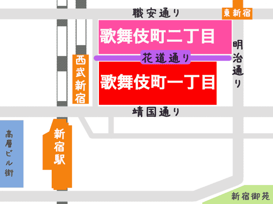 歌舞伎町の場所の地図