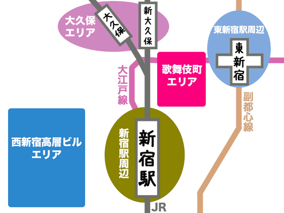 新宿のホテルのエリア地図