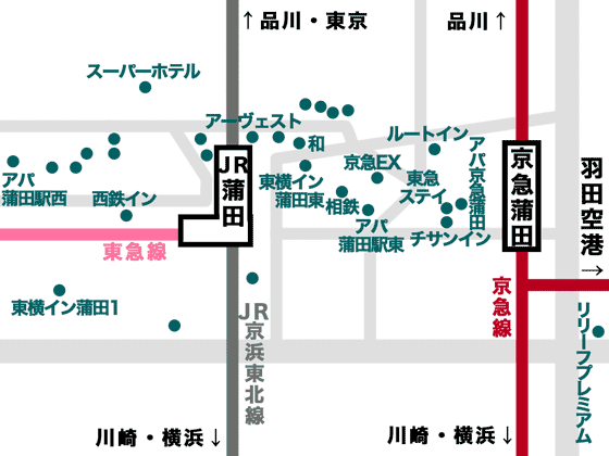 蒲田のホテル地図