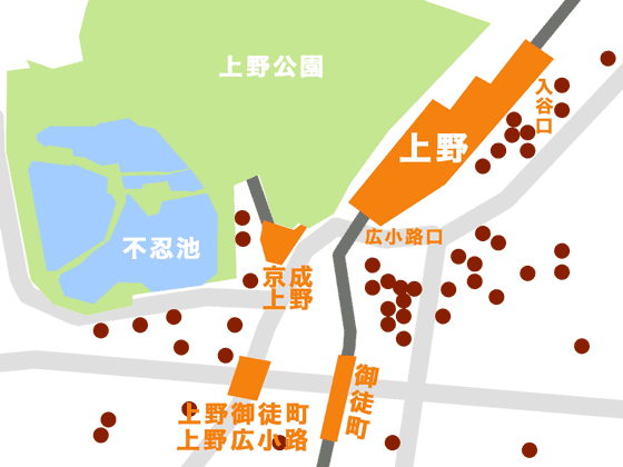 上野のホテル地図