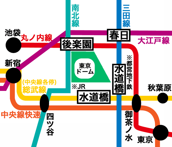 水道橋駅と後楽園駅の路線図