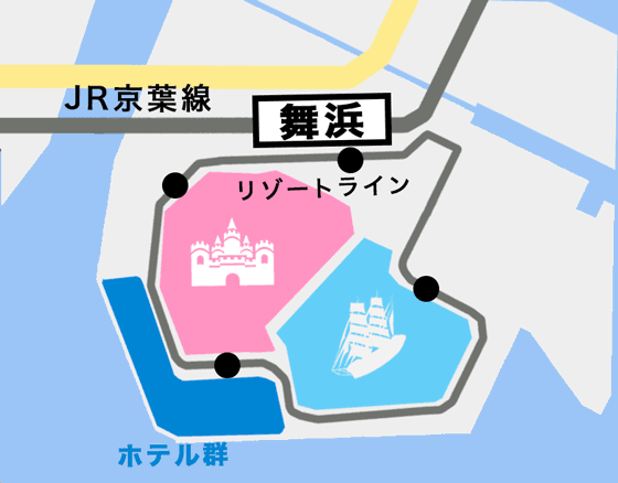 舞浜駅とディズニー周辺図