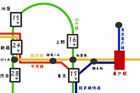 亀戸駅の電車とバスは便利？|路線図と構内図